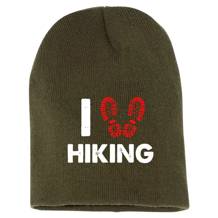 I Love Hiking Boots Heart Short Acrylic Beanie