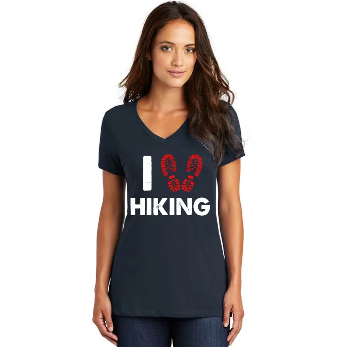 I Love Hiking Boots Heart Women's V-Neck T-Shirt