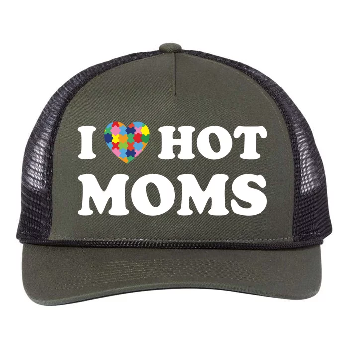 I Love Hot Moms Funny Heart Autism Puzzle Piece Love Moms Gift Retro Rope Trucker Hat Cap