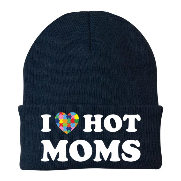 I Love Hot Moms Funny Heart Autism Puzzle Piece Love Moms Gift Knit Cap Winter Beanie