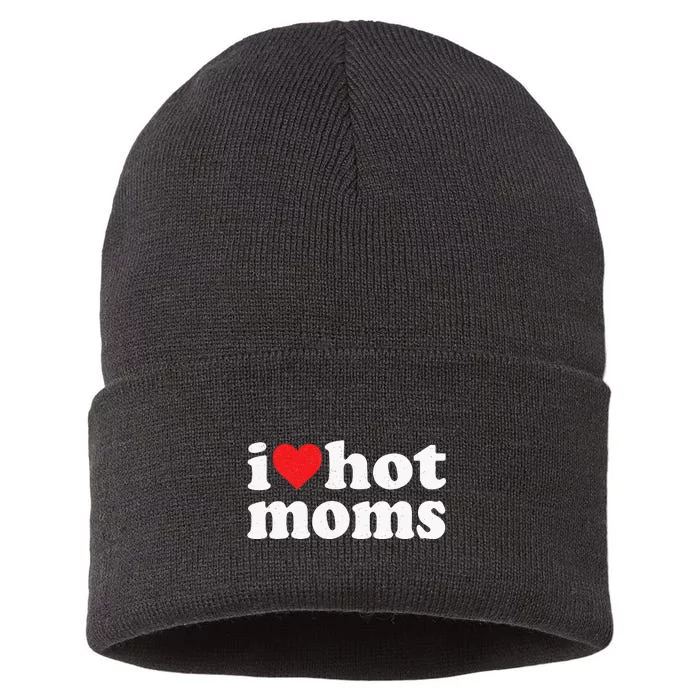 I Love Hot Moms Distressed Retro Vintage Design Sustainable Knit Beanie