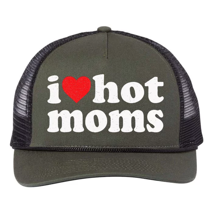 I Love Hot Moms Distressed Retro Vintage Design Retro Rope Trucker Hat Cap