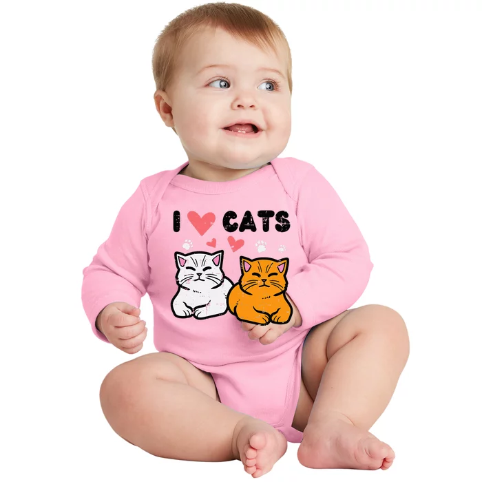 I Love Heart Cats Cute Kittens Pet Baby Long Sleeve Bodysuit