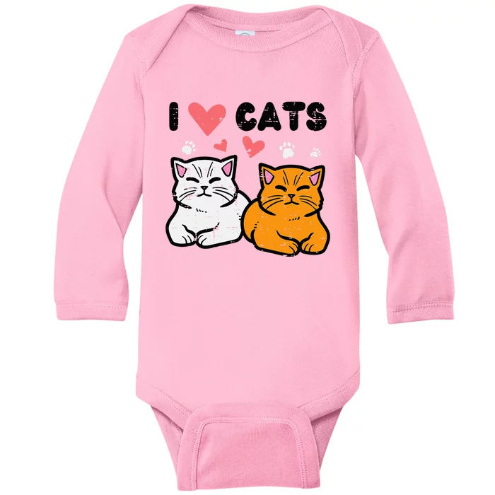 I Love Heart Cats Cute Kittens Pet Baby Long Sleeve Bodysuit