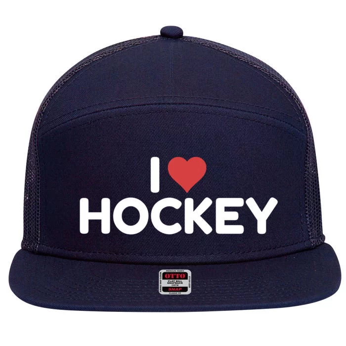 I Love Hockey Gift 7 Panel Mesh Trucker Snapback Hat