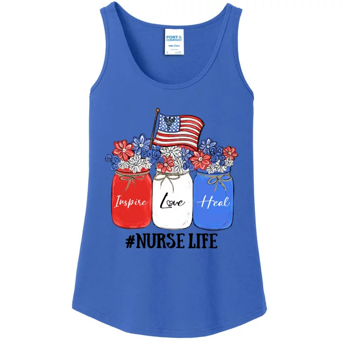 Inspire Love Heal Nurse Life American Flag Gift Ladies Essential Tank