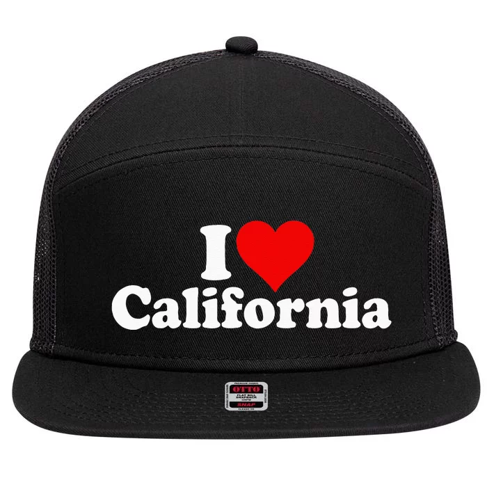 I LOVE HEART CALIFORNIA CALI STATE 7 Panel Mesh Trucker Snapback Hat