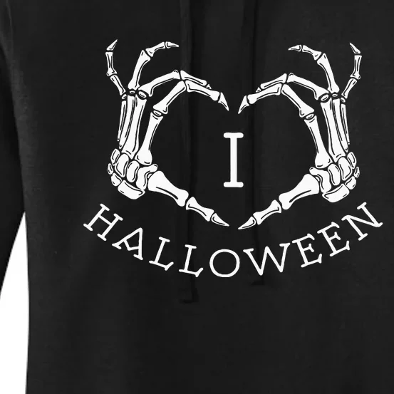 I Love Halloween Skeleton Heart October Fall Women's Pullover Hoodie