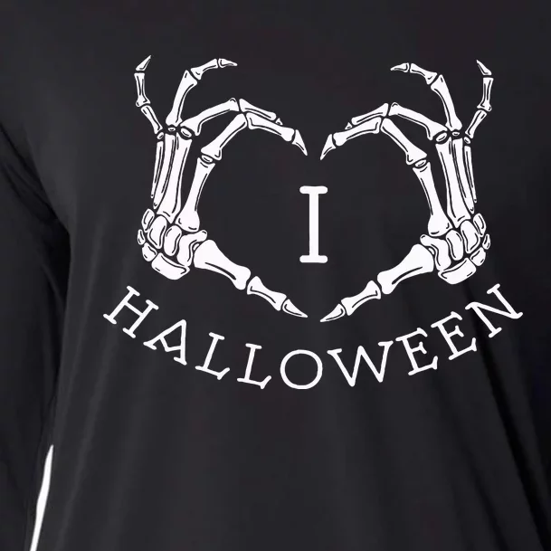 I Love Halloween Skeleton Heart October Fall Cooling Performance Long Sleeve Crew