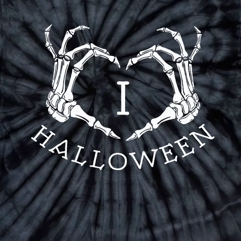 I Love Halloween Skeleton Heart October Fall Tie-Dye T-Shirt