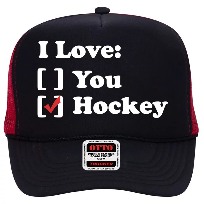 I Love Hockey Gift High Crown Mesh Trucker Hat