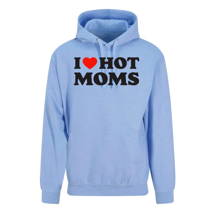 I Love Hot Moms Funny Red Heart Love Moms Unisex Surf Hoodie