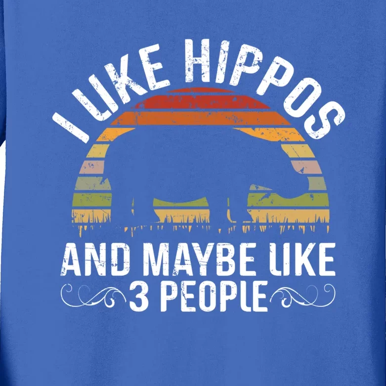 I Like Hippos And Maybe Like 3 People Hippopotamus Hippo Meaningful Gift Kids Long Sleeve Shirt