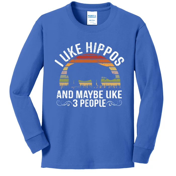 I Like Hippos And Maybe Like 3 People Hippopotamus Hippo Meaningful Gift Kids Long Sleeve Shirt