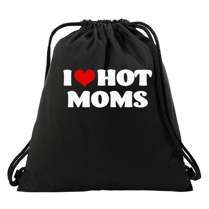 I Love Hot Moms Red Heart Hot Mother Drawstring Bag