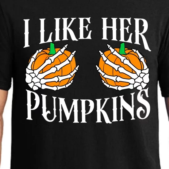 I Like Her Pumpkin Funny Halloween Matching Couples Pajama Set