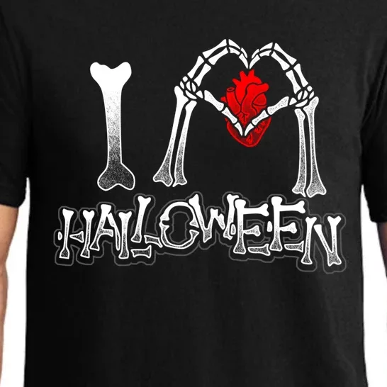 I Love Halloween Spooky Skeleton Bones Hands Heart Gift Meaningful Gift Pajama Set