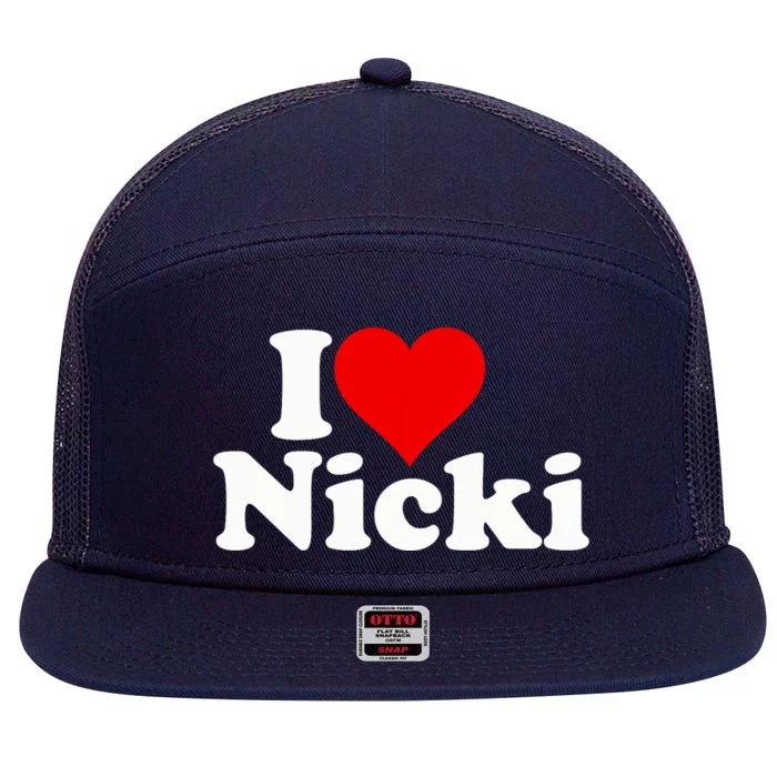 I Love Heart Nicki 7 Panel Mesh Trucker Snapback Hat