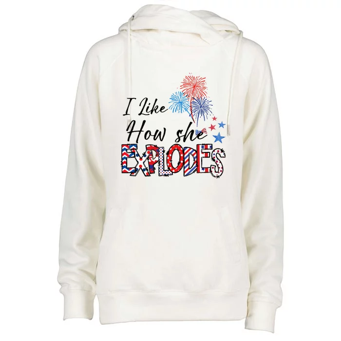 I Like How He Bangs I Like How She Explodes Couple July 4th Womens Funnel Neck Pullover Hood