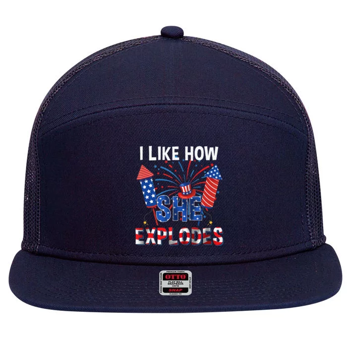 I Like How He Bangs I Like How She Explodes Couple 4th July 7 Panel Mesh Trucker Snapback Hat