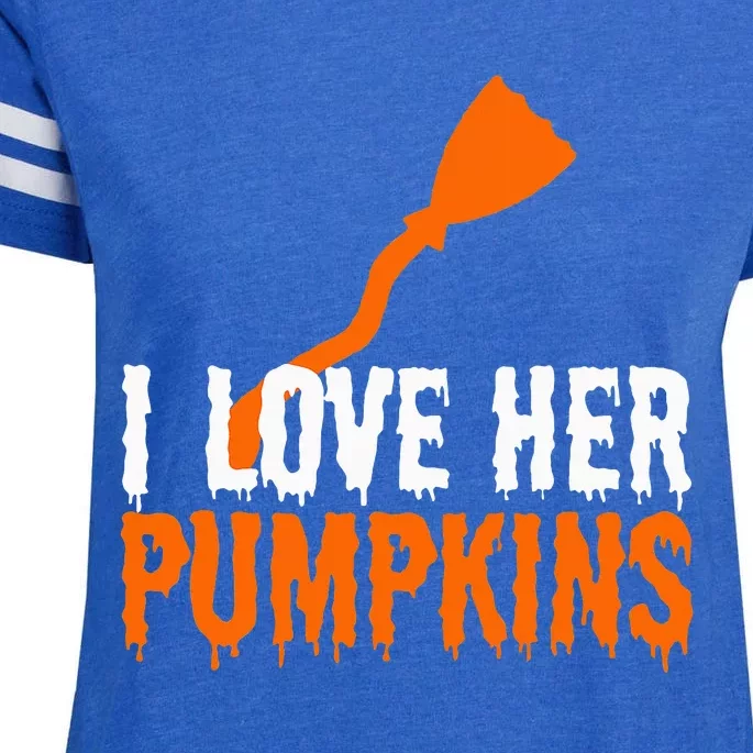 I Love His Broomstick I Love Her Pumpkins Halloween Couples Enza Ladies Jersey Football T-Shirt