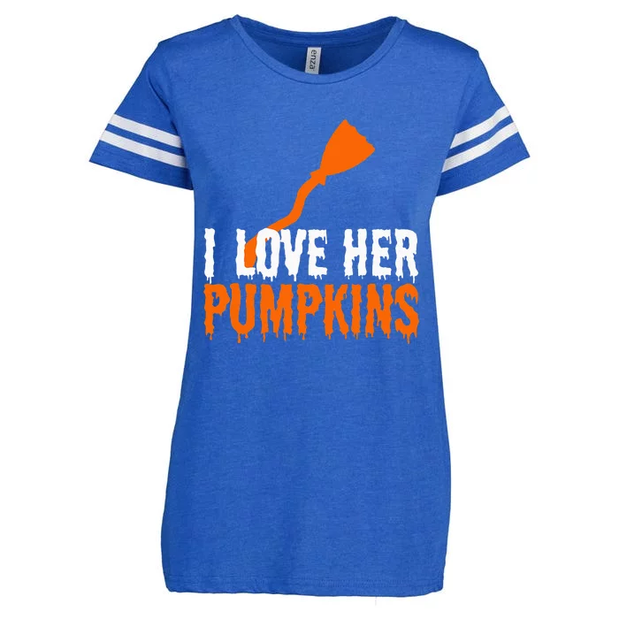 I Love His Broomstick I Love Her Pumpkins Halloween Couples Enza Ladies Jersey Football T-Shirt