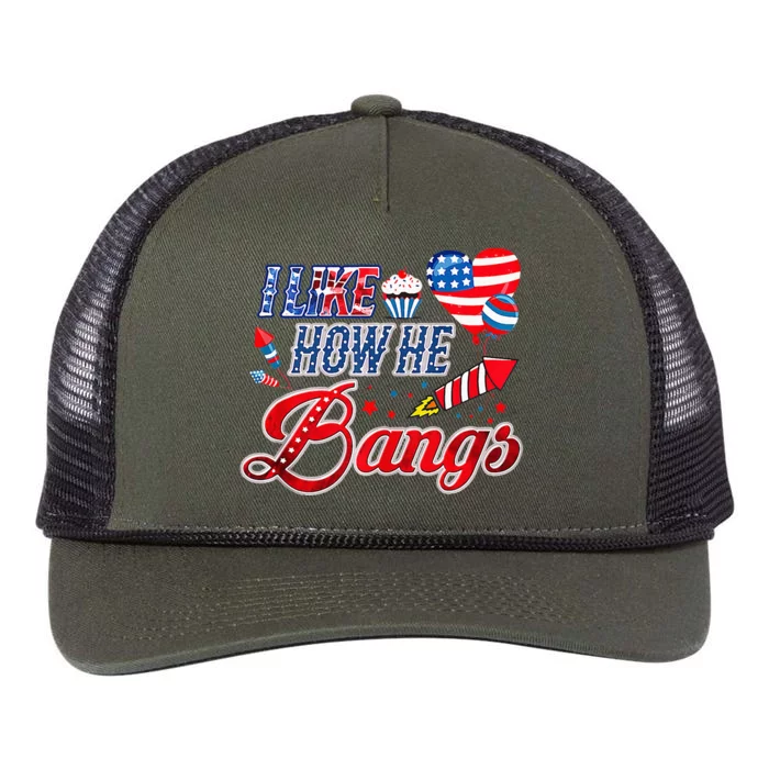 I Like How He Bangs Fireworks Couple 4th Of July Retro Rope Trucker Hat Cap