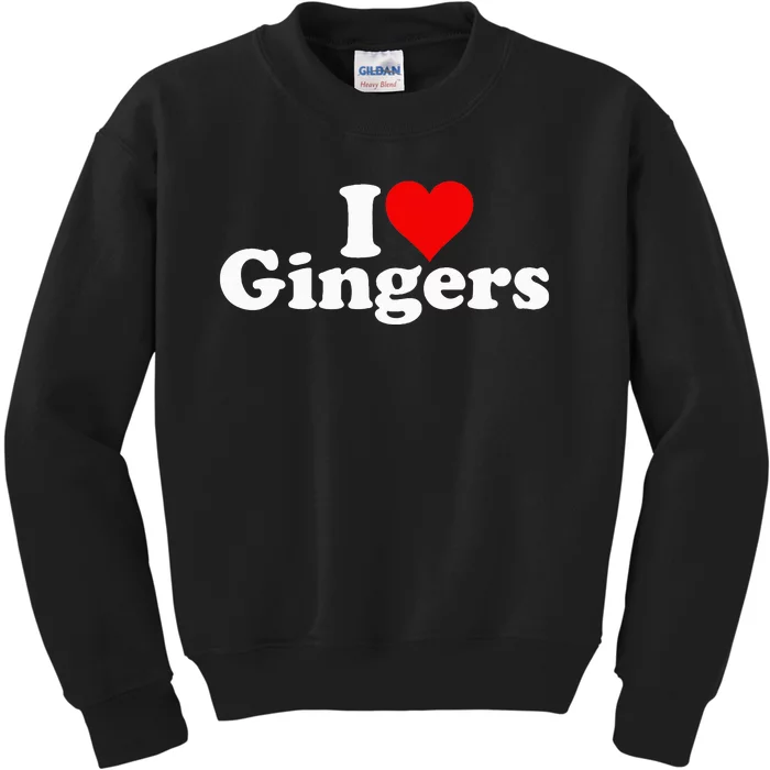 I LOVE HEART GINGERS REDHEADS RED HAIR Kids Sweatshirt