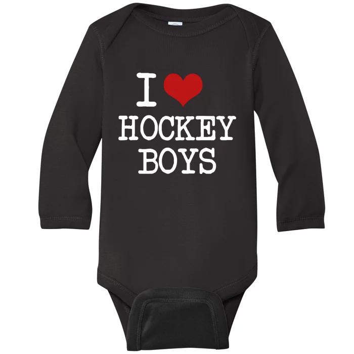 I Love Heart Hockey Funny Meme Baby Long Sleeve Bodysuit