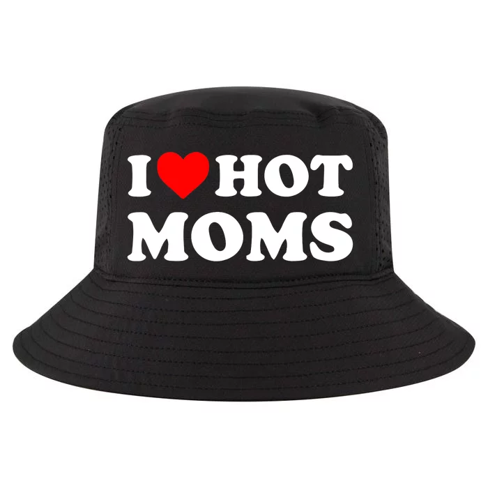 I Love Hot Moms Funny Red Heart Love Moms Cool Comfort Performance Bucket Hat