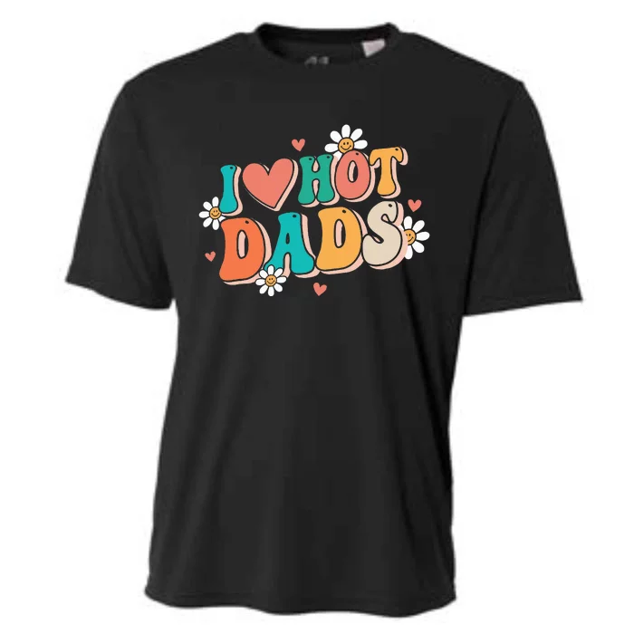 I Love Hot Dads Retro Funny Red Heart Love Dads Cooling Performance Crew T-Shirt