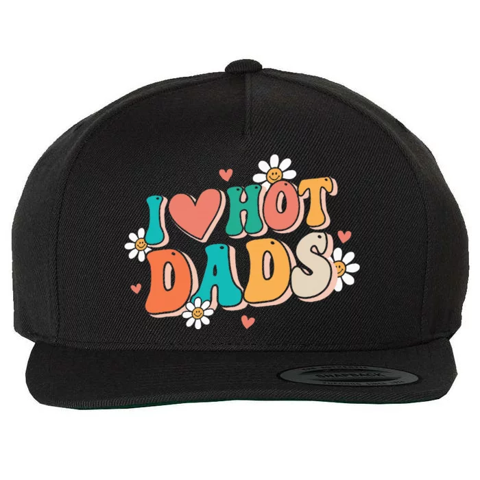 I Love Hot Dads Retro Funny Red Heart Love Dads Wool Snapback Cap