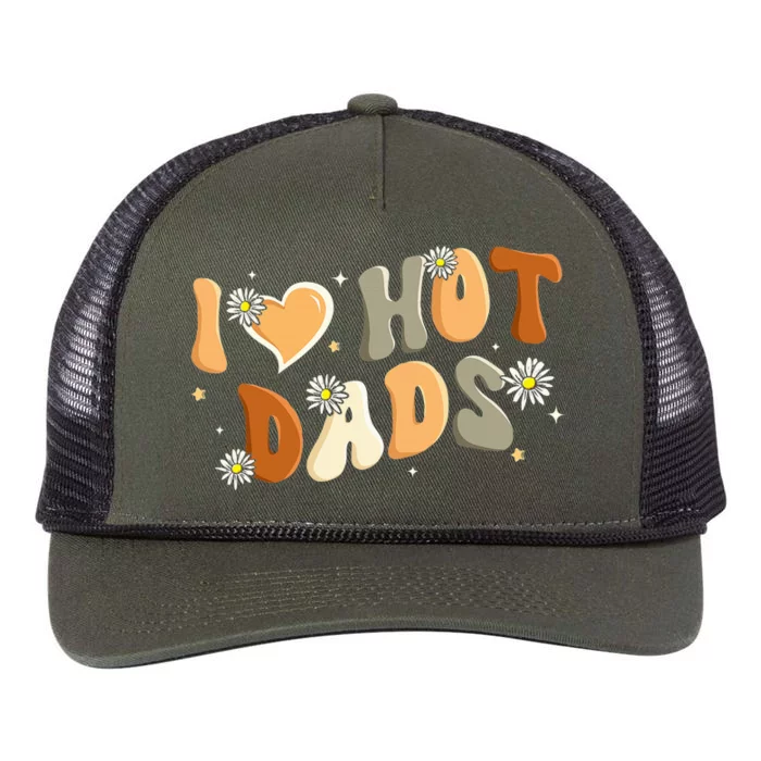 I Love Hot Dads Retro Funny Red Heart Love Dads Retro Rope Trucker Hat Cap