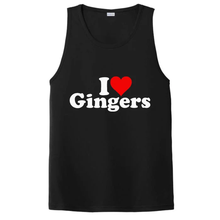 I Love Heart Gingers Redheads Red Hair Performance Tank