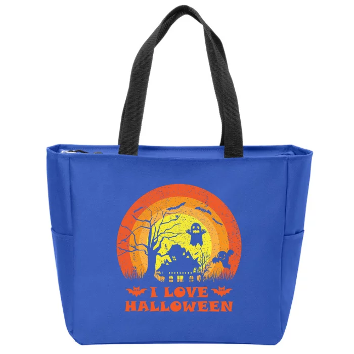 I Love Halloween Funny Vintage Halloween Pumpkin Gift Zip Tote Bag