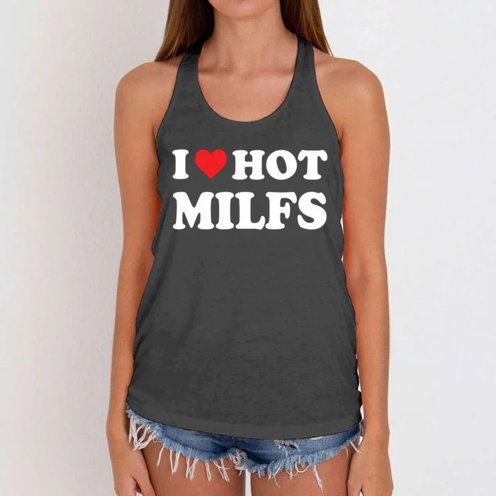 I Love Hot Milfs Red Heart I Heart Hot Moms Milfs Women's Knotted Racerback Tank