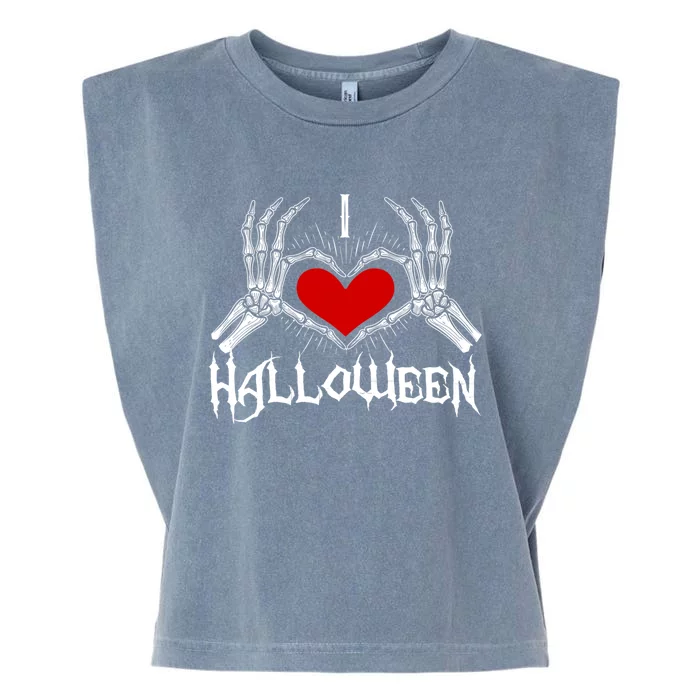 I Love Halloween Skeleton Heart Gift October Fall Gift Garment-Dyed Women's Muscle Tee