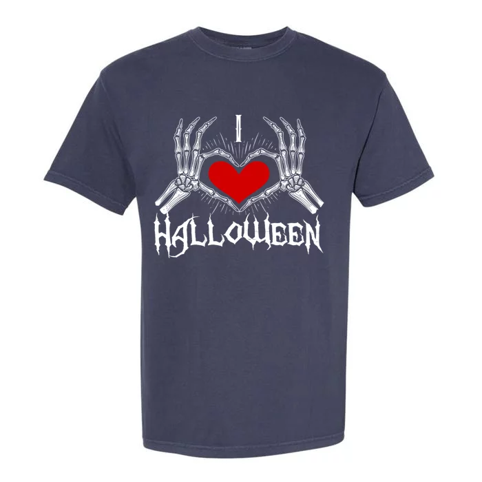 I Love Halloween Skeleton Heart Gift October Fall Gift Garment-Dyed Heavyweight T-Shirt