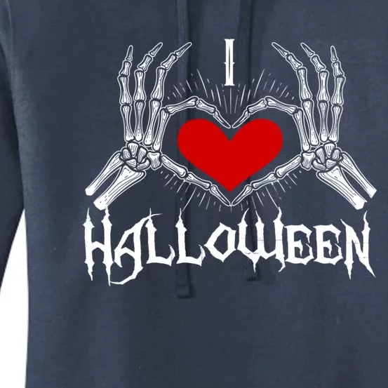 I Love Halloween Skeleton Heart Gift October Fall Gift Women's Pullover Hoodie