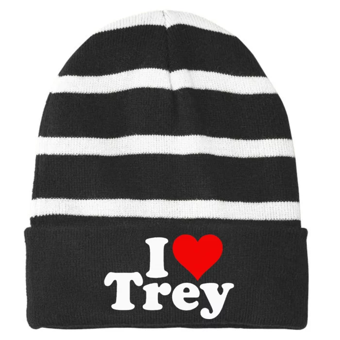 I Love Heart Trey Striped Beanie with Solid Band