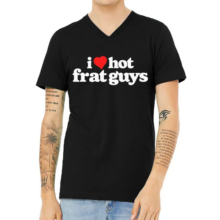 I Love Hot Frat Guys College Funny 80s Vintage Heart V-Neck T-Shirt