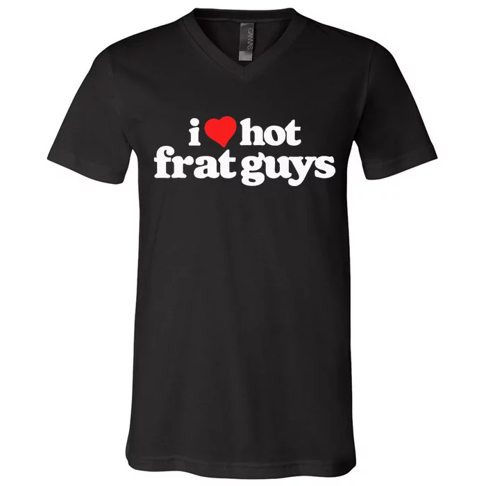 I Love Hot Frat Guys College Funny 80s Vintage Heart V-Neck T-Shirt