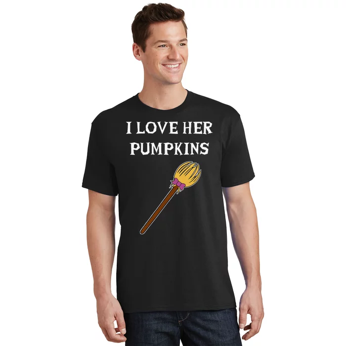 I Love Her Pumpkins Adult Matching Couples Halloween Costume T-Shirt