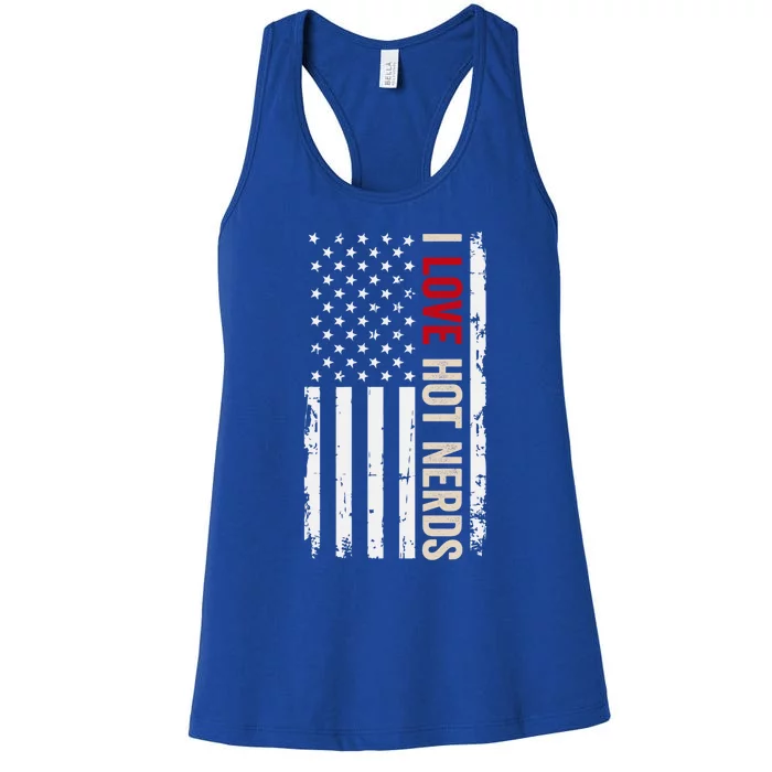 I Love Hot Nerds American Usa Flag Meaningful Gift Women's Racerback Tank