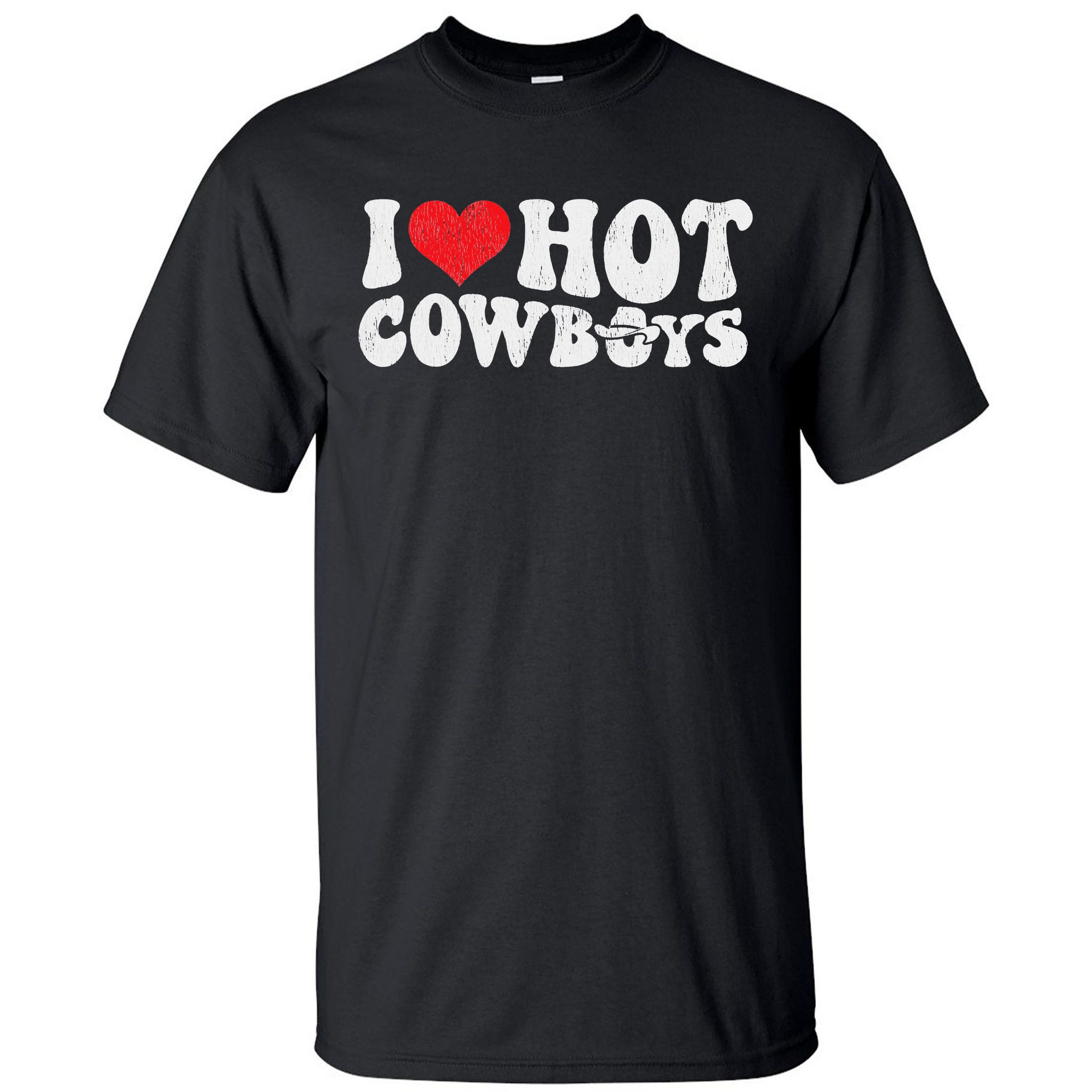 I Love Hot Cowboys Groovy Retro Country Western Tall T-Shirt ...