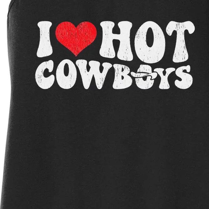 I Love Hot Cowboys Groovy Retro Country Western Women's Racerback Tank