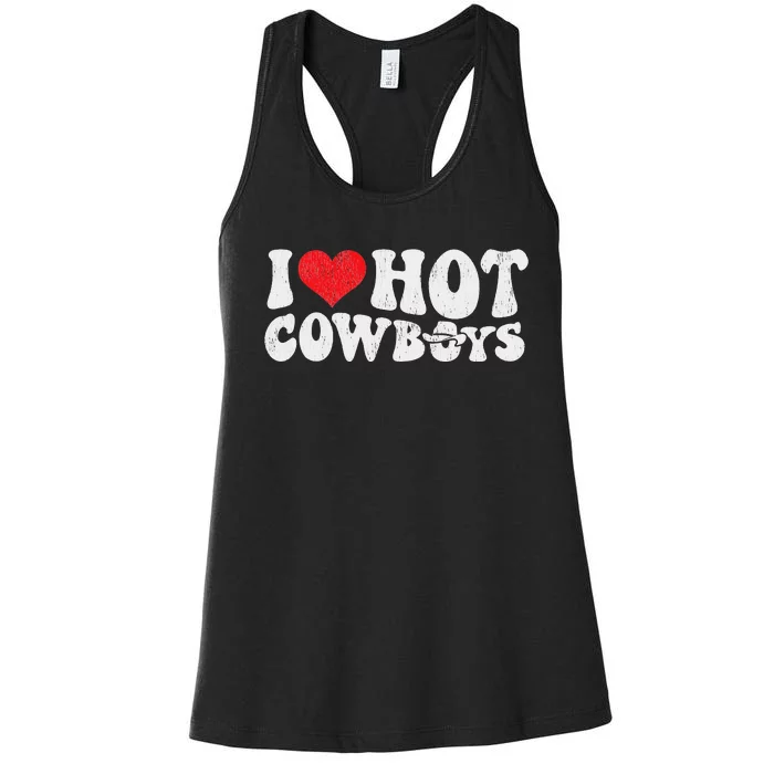 I Love Hot Cowboys Groovy Retro Country Western Women's Racerback Tank