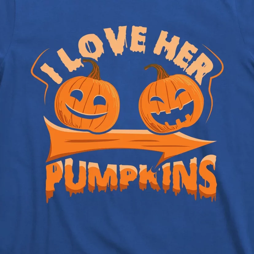 I Love Her Pumpkins Funny Couple Matching Halloween Costume Gift T-Shirt