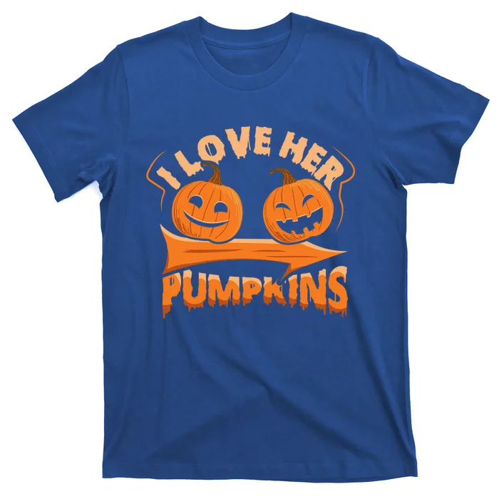 I Love Her Pumpkins Funny Couple Matching Halloween Costume Gift T-Shirt