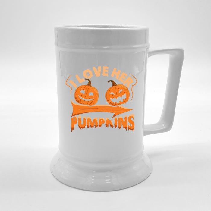 I Love Her Pumpkins Funny Couple Matching Halloween Costume Gift Front & Back Beer Stein